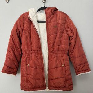 Donna Karan Girls Size L 14/16 Terracotta Reversible Coat White Faux Fur